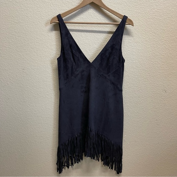 💥2/$20💥 ZARA Trafaluc Fringe Dress S Black Suede EUC - Picture 2 of 11